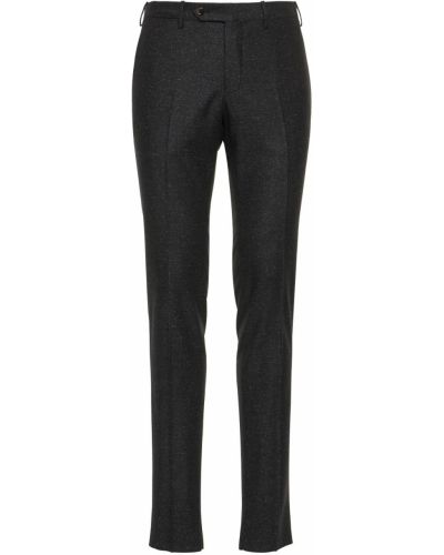 Jedwabne spodnie wełniane slim fit Pt Torino czarne