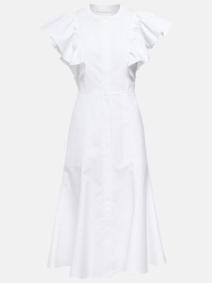 Vestido midi de algodón con volantes Chloé blanco