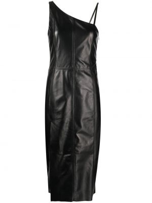 Асиметрична кожена миди рокля Drome черно