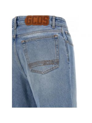 Proste jeansy bawełniane z nadrukiem Gcds niebieskie