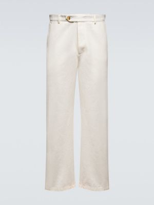Pantaloni chino cu broderie din bumbac Gucci alb