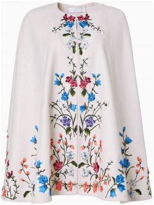 Płaszcz wełniany w kwiatki z okrągłym dekoltem Carolina Herrera - biały
