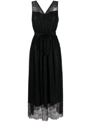 Вечерна рокля с v-образно деколте с дантела Twinset черно