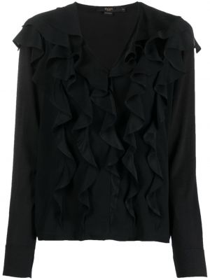Bluza z v-izrezom z volani Seventy črna