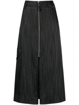 Midi φούστα με χαμηλή μέση Ganni μαύρο