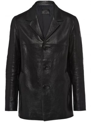 Černý kožený kabát Prada