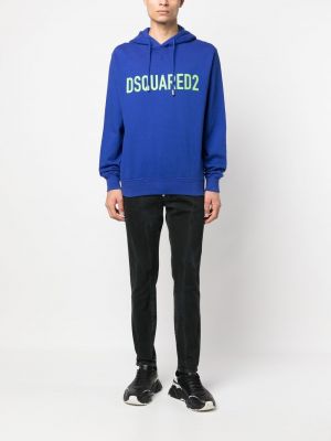 Raštuotas medvilninis džemperis su gobtuvu Dsquared2 mėlyna