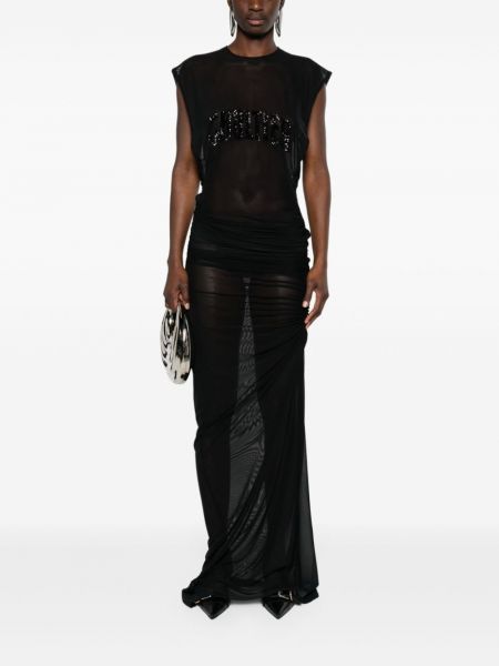 Dlouhé šaty s výšivkou se síťovinou Jean Paul Gaultier černé