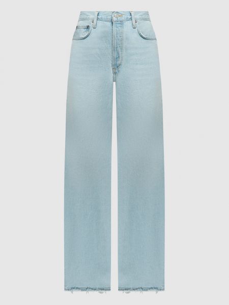 Голубые прямые джинсы с потертостями Agolde