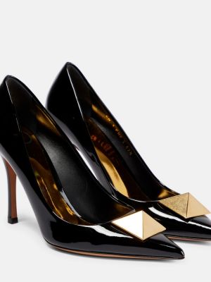 Кожени полуотворени обувки от лакирана кожа Valentino Garavani черно