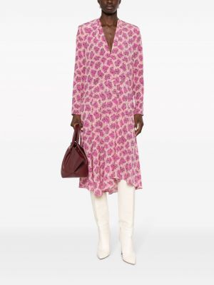 Hedvábné midi šaty Isabel Marant růžové