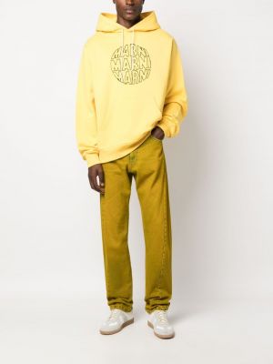 Raštuotas medvilninis džemperis su gobtuvu Marni geltona