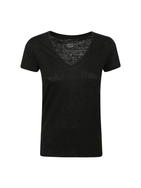 Leinen t-shirt mit v-ausschnitt Majestic Filatures schwarz