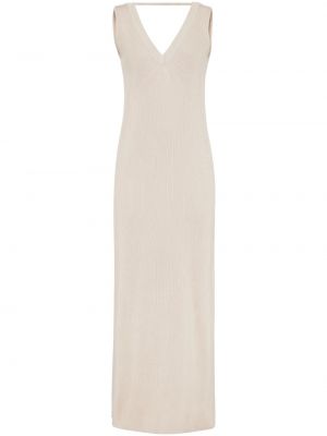 Μάξι φόρεμα με λαιμόκοψη v Brunello Cucinelli μπεζ