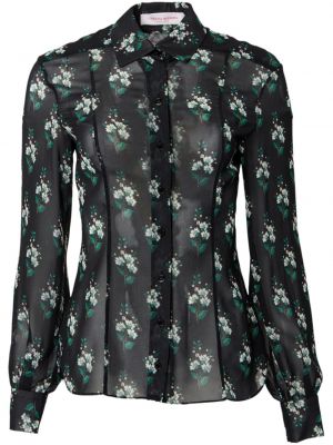 Prozorna srajca s cvetličnim vzorcem s potiskom Carolina Herrera črna