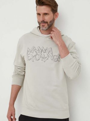 Pamučna hoodie s kapuljačom Armani Exchange bež