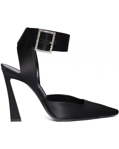 Сатенени полуотворени обувки от креп Saint Laurent черно