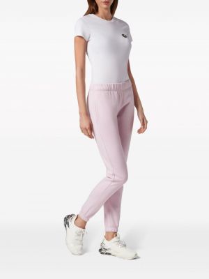 Spodnie sportowe skinny fit z nadrukiem Plein Sport różowe