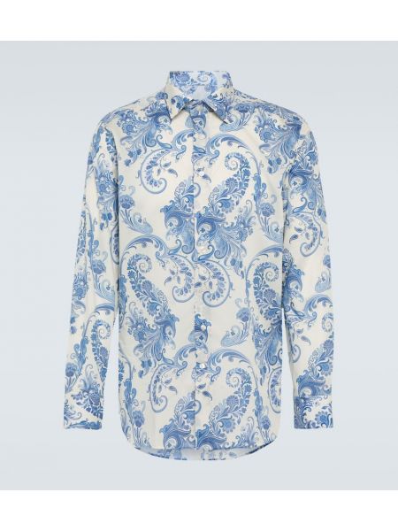 Gėlėta medvilninė ilgi marškiniai su paisley raštu Etro mėlyna