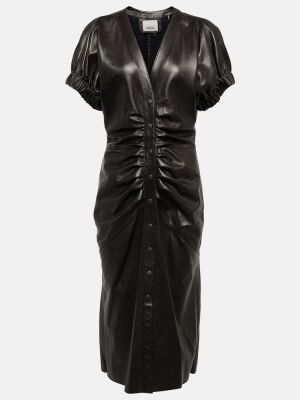 Kožené midi šaty Isabel Marant - černá