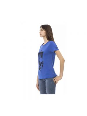 Koszulka bawełniana z nadrukiem z krótkim rękawem Trussardi niebieska