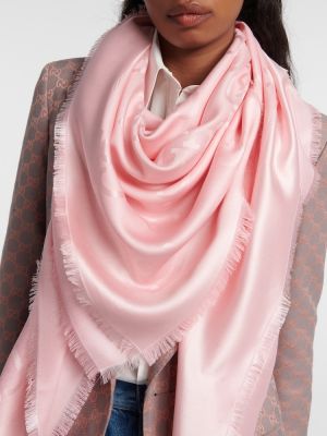 Žakárový hodvábny vlnený šál Gucci ružová