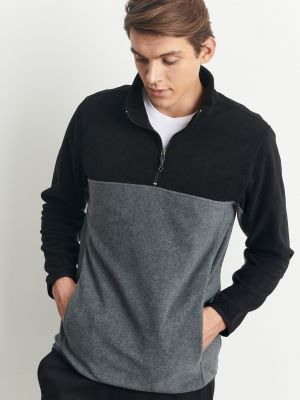 Melanžinis fliso džemperis su stovinčia apykakle Ac&co / Altınyıldız Classics juoda