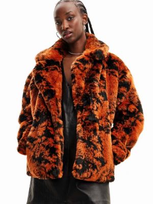 Fonott szőrös téli kabát Desigual narancsszínű