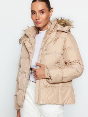 Γυναικεία παλτό με κουκούλα Trendyol μπεζ