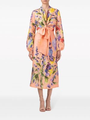 Květinové lněné sukně s potiskem Silvia Tcherassi oranžové