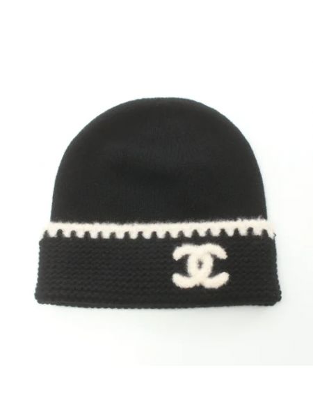 Jedwabna czapka retro Chanel Vintage czarna