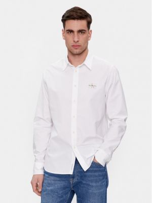 Πουκάμισο τζιν Calvin Klein Jeans λευκό