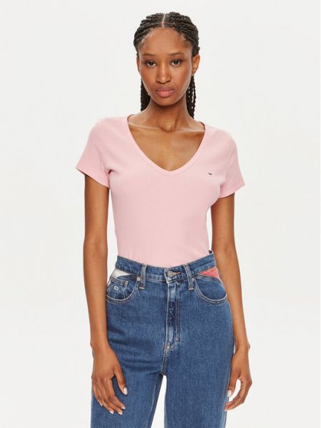 T-shirt slim Tommy Jeans rose