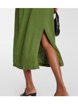 Bombažna žametna midi obleka iz rebrastega žameta Velvet zelena