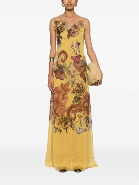 Robe de soirée à fleurs à imprimé Alberta Ferretti jaune