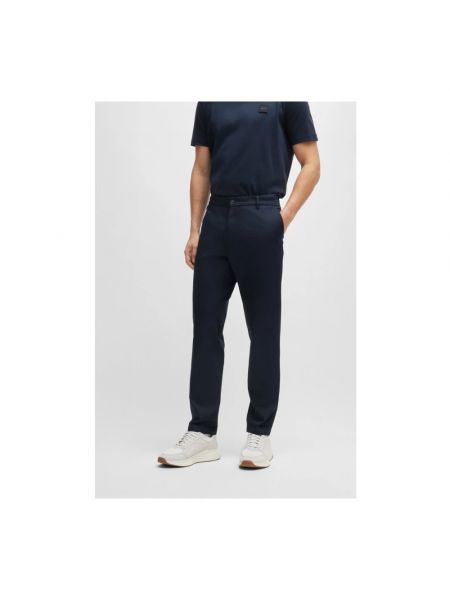 Pantalones rectos de lino con bolsillos plisados Hugo Boss azul