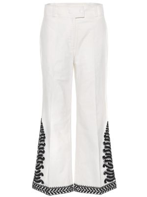 Bavlněné kalhoty s výšivkou Tory Burch bílé