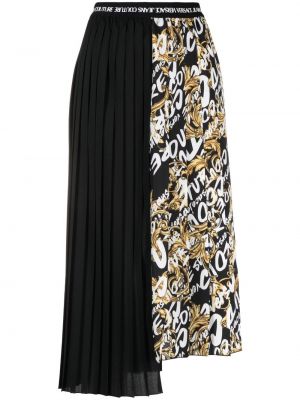 Plisované džínová sukně s potiskem Versace Jeans Couture černé