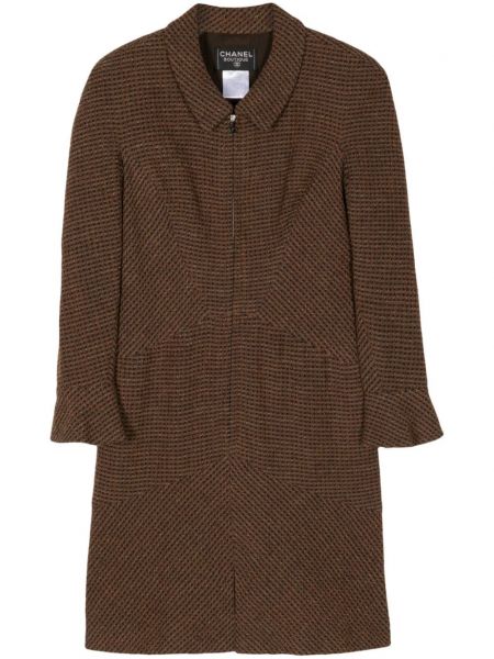 Tweed fodros hosszú kabát Chanel Pre-owned barna