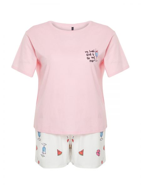 Плетена пижама с принт Trendyol розово