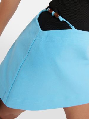 Jupe courte en coton à imprimé Ganni bleu