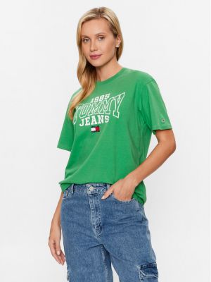 Relaxed топ Tommy Jeans зелено