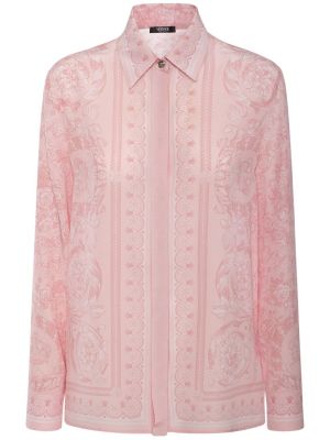 Svilena srajca s potiskom Versace roza