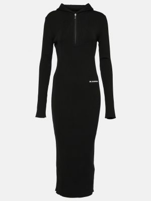 Шерстяное платье миди Jil Sander черное