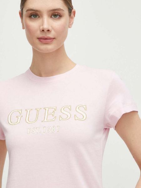 Pamučna majica Guess ružičasta