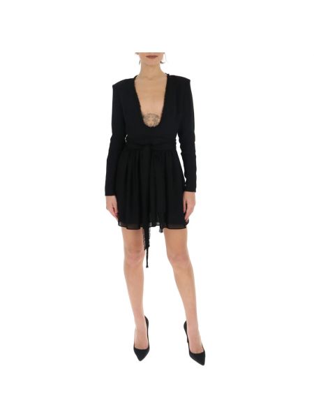 Sukienka mini z głębokim dekoltem Saint Laurent czarna