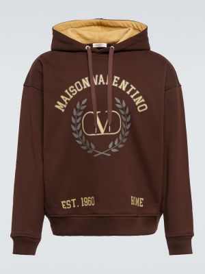 Pamučna hoodie s kapuljačom s printom od jersey Valentino smeđa