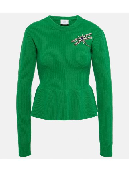 Зеленый шерстяной свитер с баской Erdem
