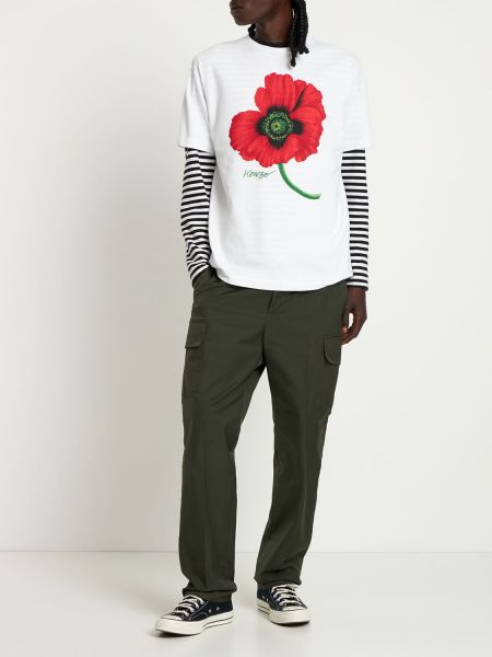 Kokvilnas t-krekls ar apdruku džersija Kenzo Paris balts