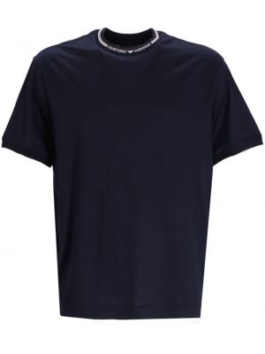 Жакардова тениска с кръгло деколте Emporio Armani синьо